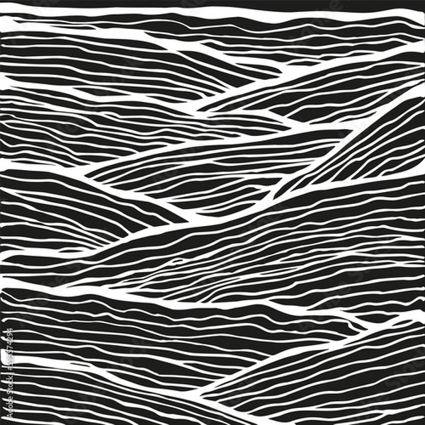 Fototapeta Square with sketchy, scribble, doodle effect texture. Decoration background with wavy lines, fuzzy boarders. White on black