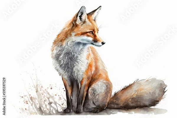 Obraz Watercolor fox illustration white background,Generative AI