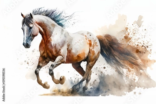 Obraz Watercolor horse illustration white background,Generative AI
