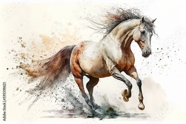 Fototapeta Watercolor horse illustration white background,Generative AI