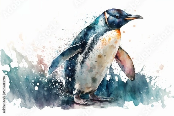 Obraz Watercolor penguin illustration white background,Generative AI