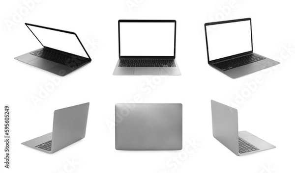 Fototapeta Collage with modern laptop isolated on white, different sides