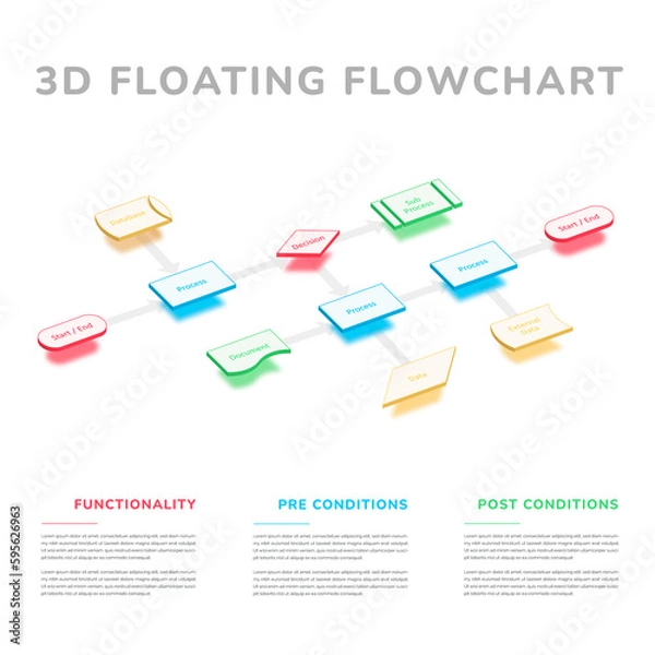 Fototapeta Modern 3D Floatchart with floating light emitting elements