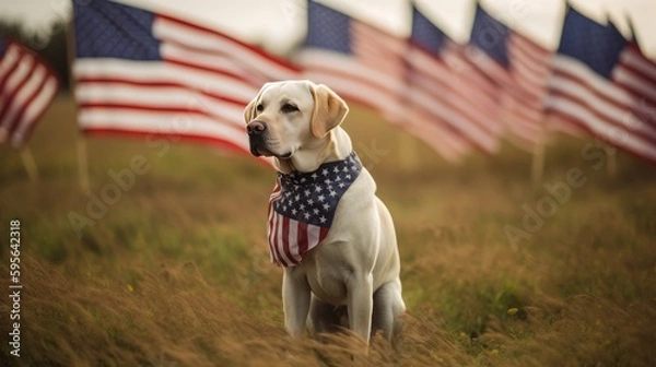 Fototapeta Labrador's Stars and Stripes Salute created with Generative AI technology