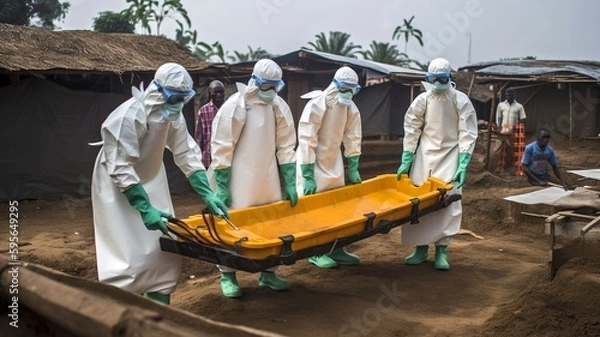 Fototapeta epidemic team retrieves the dead bodies with a body stretcher generative ai
