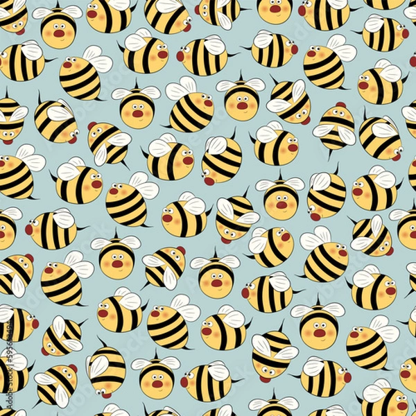 Obraz Bees pattern. Funny cartoon bugs texture. Colorful kids background. Cartoon bee backdrop. Textile for kids, fabric texture. Cute bees wallpaper. 