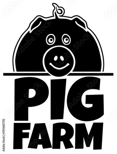 Fototapeta cartoon pig that reads pig farm board sign
