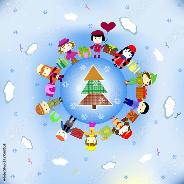Obraz Happy New Year card (to sing and dance in a ring).