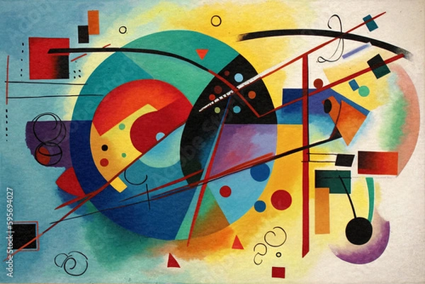 Obraz Colorful abstract painting in a geometric style reminiscent of Bauhaus - generative ai