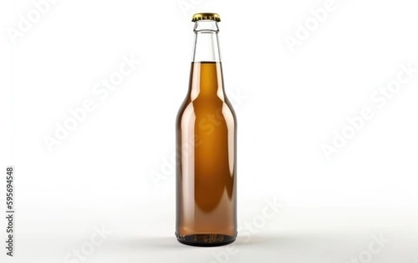 Fototapeta brown bottle of beer with a gold cap isolated on a white background alcohol beer mockup Generative AI