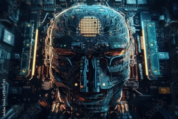 Fototapeta Artificial intelligence. Concept of digital networks. Development of science fiction technologies. Machine learning. Neural network Modern sci-fi. Service information technology system. Generative AI