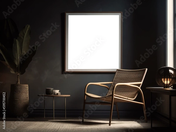 Fototapeta Modern scandinavian living room interior with mockup poster frame. Template. Stylish home decor. 