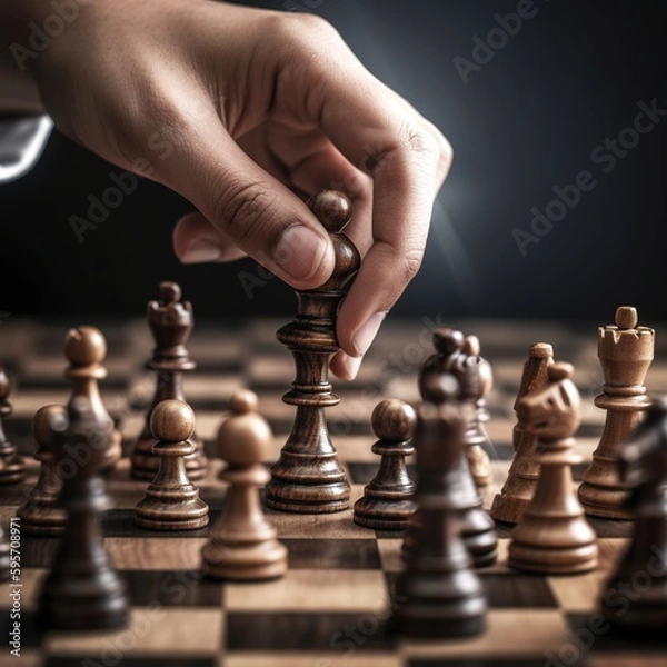 Fototapeta Hand choose king chess fight game concept of challenge. generative ai