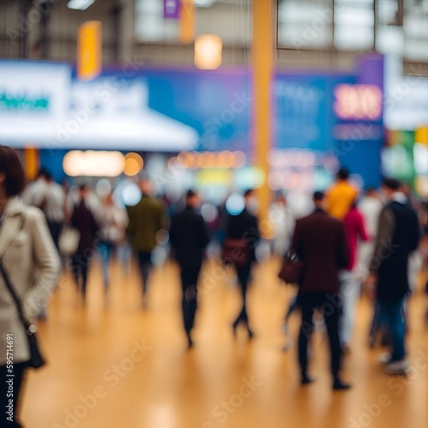 Fototapeta Background of an expo with blurred individuals, generative AI