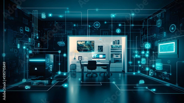 Obraz the concept of the Internet of Things with an image of a smart home, featuring various connected devices and appliances AI. AI concept wallpaper