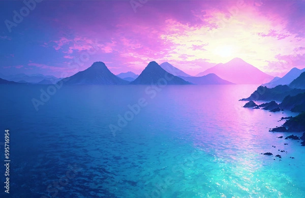 Obraz Artwork of a beautiful coastal landscape, Generative AI