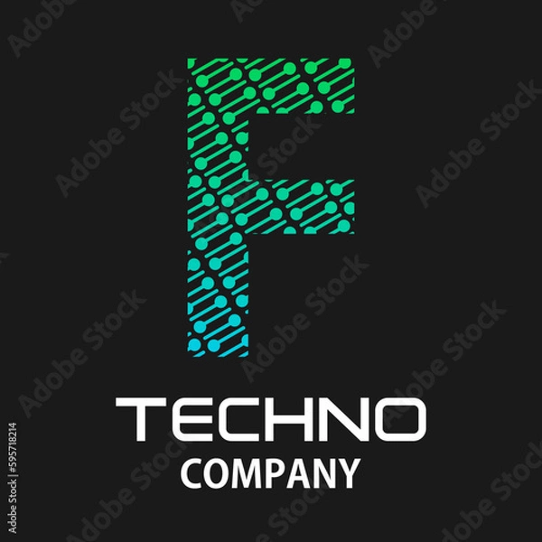 Fototapeta f letter techno template illustration.there are dot with line