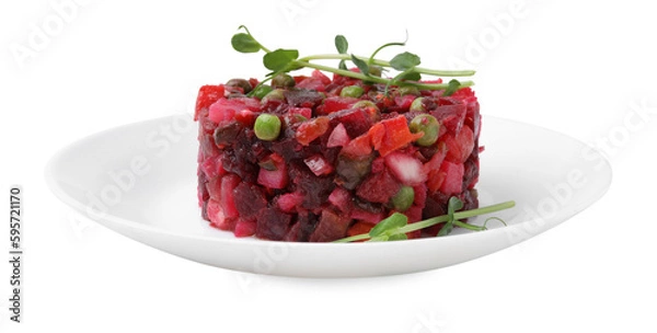 Fototapeta Delicious fresh vinaigrette salad isolated on white