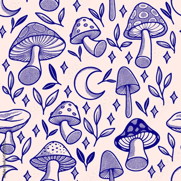 Obraz Pattern hand drawn mushroom vector illustration