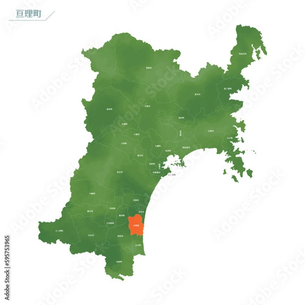 Obraz 水彩風の地図　亘理町