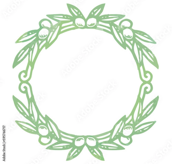 Fototapeta オリーブの実と葉を使ったフレーム。水彩風、ベクター素材。