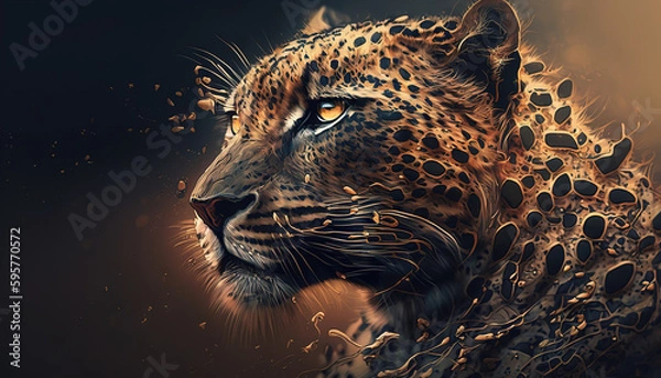 Obraz Abstrakcyjna tapeta ze zwierzęcym lampartem. Kontrastowe tło panthera w żywych kolorach generatywnej ai