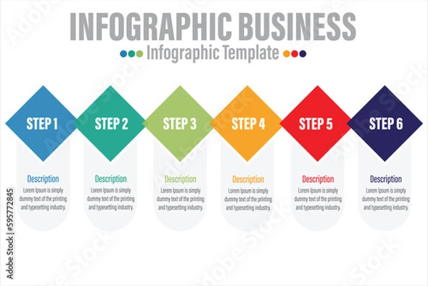 Obraz 6 Steps and Six 6 option Business data Process chart. diagram with steps, options, parts or processes. business template for presentation. Abstract elements of graph, Creative concept for infographic.
