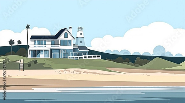 Fototapeta Paysage bord de mer, couleur douce,  IA générative, Générative, IA 