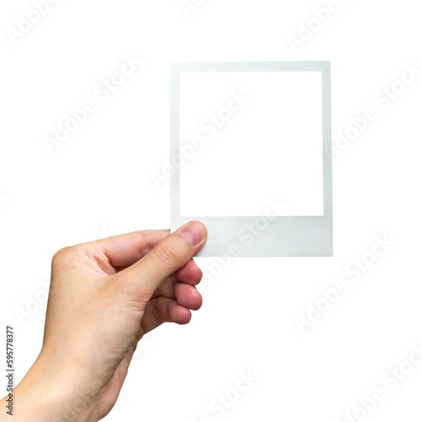 Obraz Hand and photo frame isolated on transparent background. Png realistic design element.