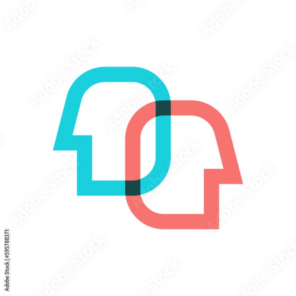 Obraz Two connected line profiles of people, abstract minimal logo
