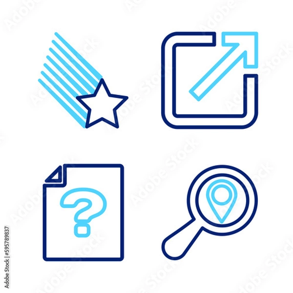 Fototapeta Set line Search location, Unknown document, Open in new window and Falling star icon. Vector