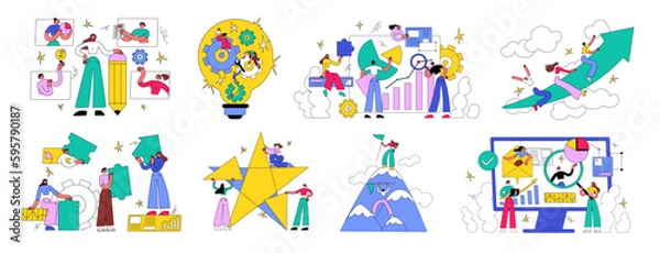 Obraz Business activity, employees perform various work tasks