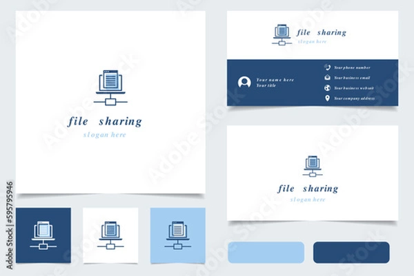 Fototapeta File sharing logo design with editable slogan. Branding book and business card template.