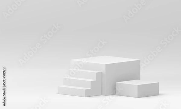 Fototapeta White 3d podium geometric stage with staircase product premium presentation realistic vector