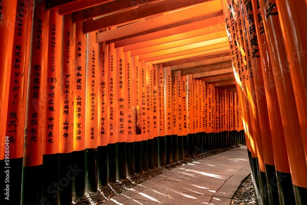 Obraz Torii gate with Japan blessing word at Fushimi Inari Shrine, Kyoto