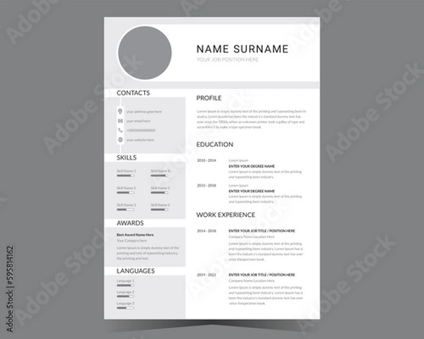 Fototapeta Professional CV template or modern resume and vector design.	