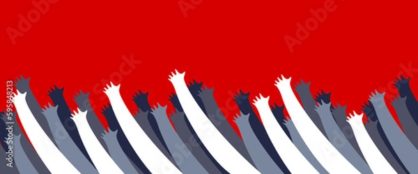 Fototapeta A lot of hands up crowd vector minimal design illustration, fan zone, prayers or beggars, poverty.