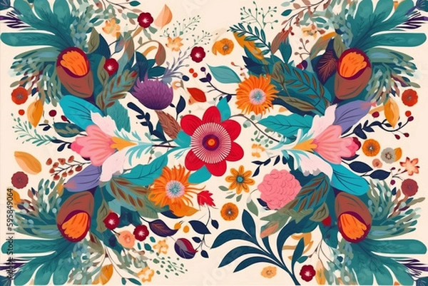 Fototapeta Colorful floral background. Generative ai.
