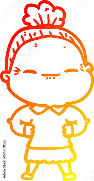 Obraz warm gradient line drawing of a cartoon peaceful old woman
