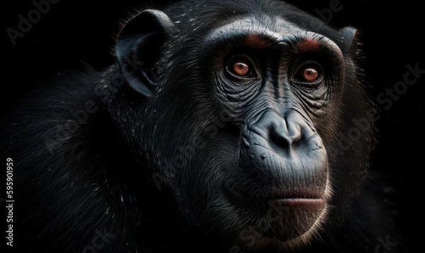 Fototapeta close up photo of crested black macaque on black background. Generative AI