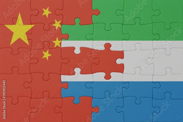Fototapeta puzzle with the national flag of sierra leone and china . macro.concept.
