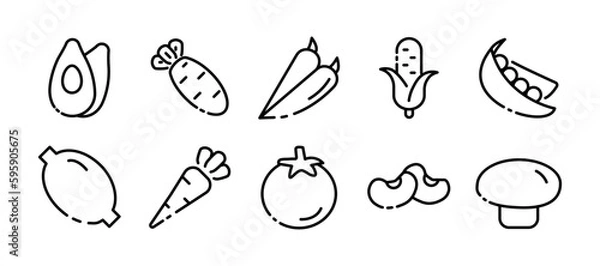 Fototapeta Vegetables. Line icon, black, natural vegetables. Vector icons