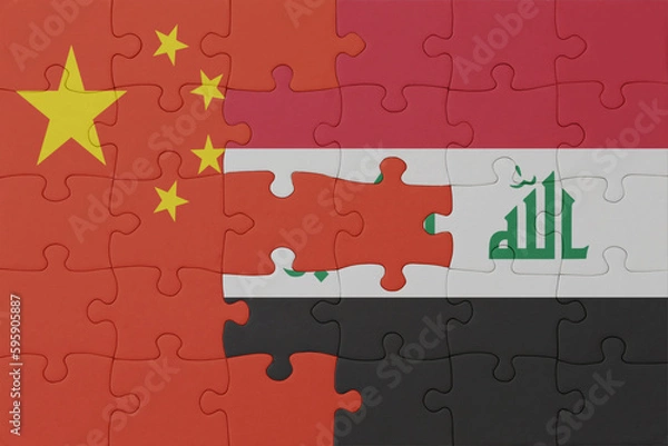 Fototapeta puzzle with the national flag of iraq and china . macro.concept.