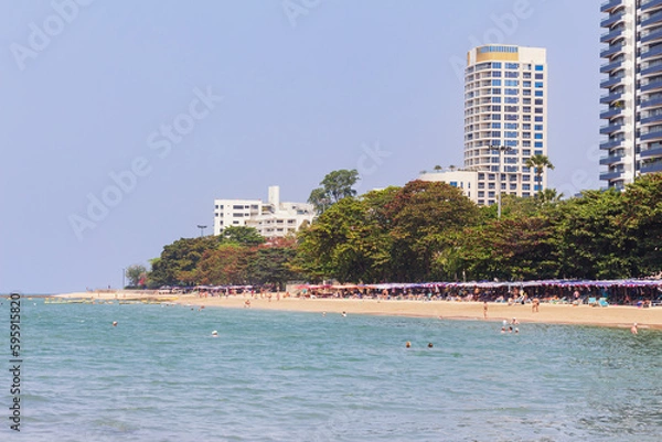 Fototapeta beach vacation on tropical island, sea travel concept. Tropical beach background as summer landscape