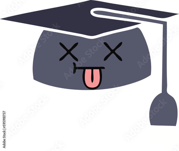 Fototapeta flat color retro cartoon of a graduation hat
