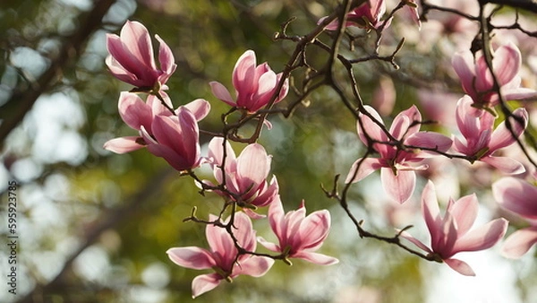 Fototapeta The beautiful flowers blooming in the garden in spring with the warm sunlight