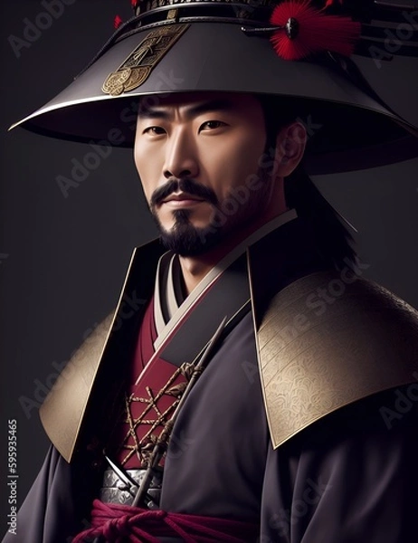 Fototapeta Portrait of a Japanese Samurai in the Edo Period, generative AI