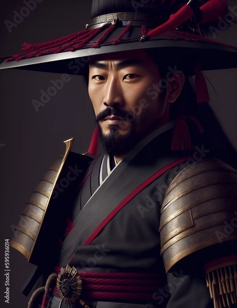 Fototapeta Portrait of a Japanese Samurai in the Edo Period, generative AI