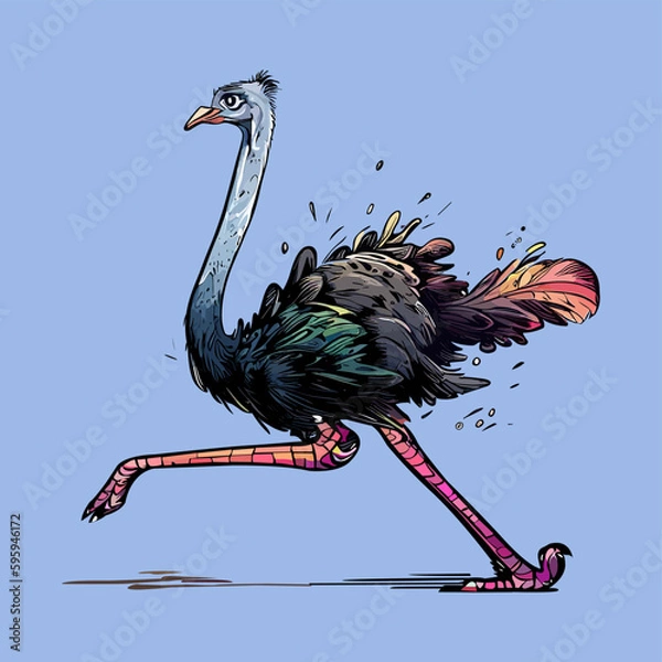 Obraz Colored vector  inked style ostrich wall art