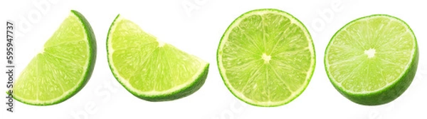 Fototapeta Fresh lime slice and half isolated, transparent png, collection, PNG format, cut out